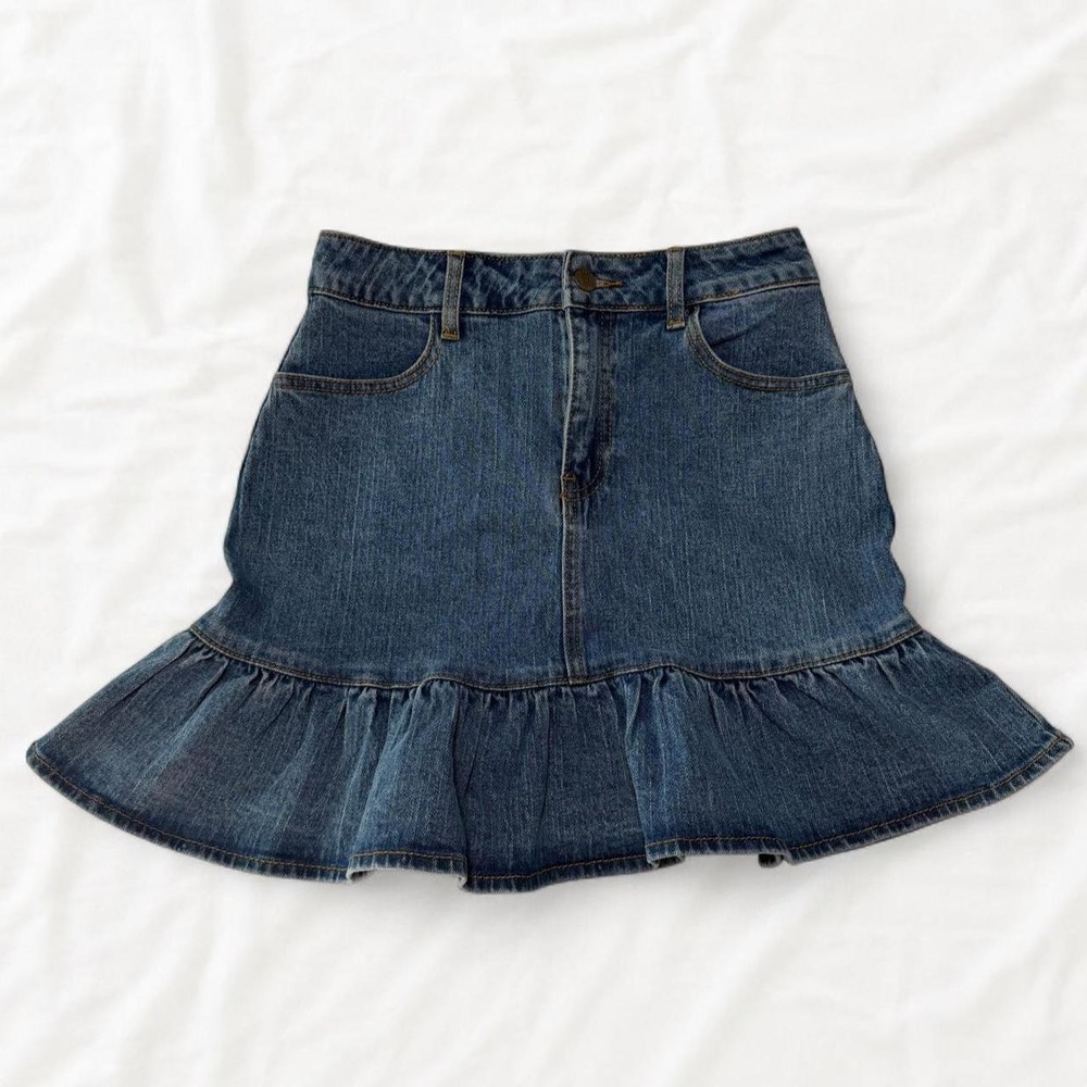 J. Galt Brandy Melville blue denim flounce mini skirt small